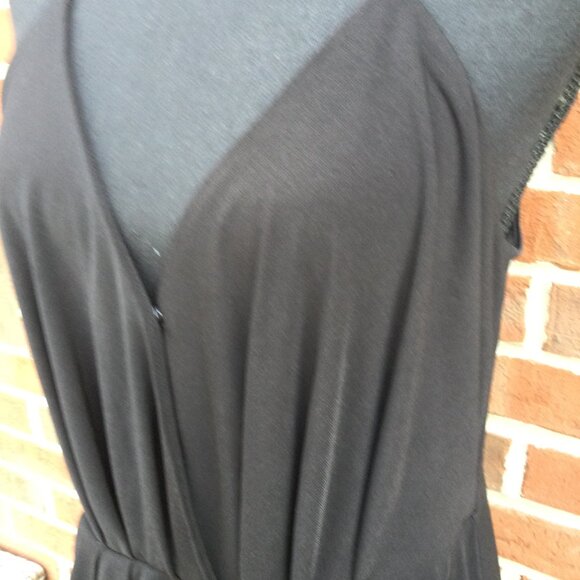BCBG Party Cocktail Dress Large Black Draped Front Pockets Flirty LBD - Picture 4 of 11